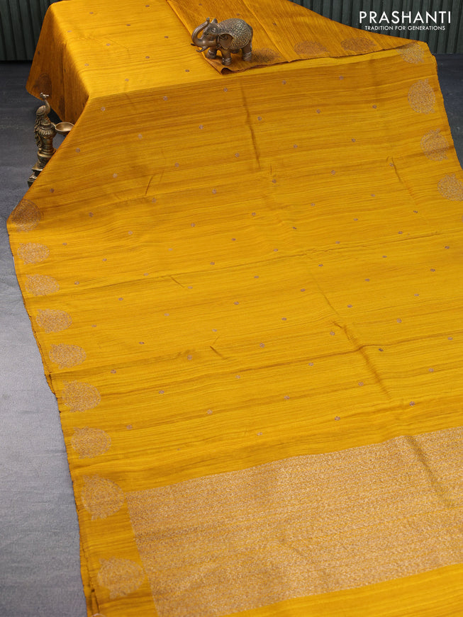 Banarasi raw silk saree mustard yellow with thread & zari woven buttas and woven butta border