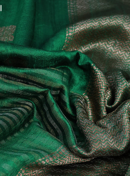 Banarasi raw silk saree dark green with thread & zari woven floral buttas and long woven border