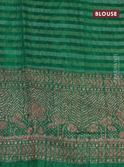 Banarasi raw silk saree dark green with thread & zari woven floral buttas and long woven border