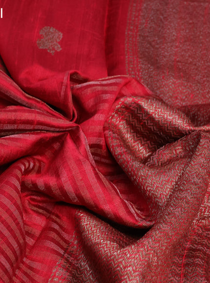 Banarasi raw silk saree kumkum red and green with thread & zari woven floral buttas and long woven border