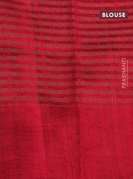 Banarasi raw silk saree dark green and red with allover zari stripe pattern and long woven border