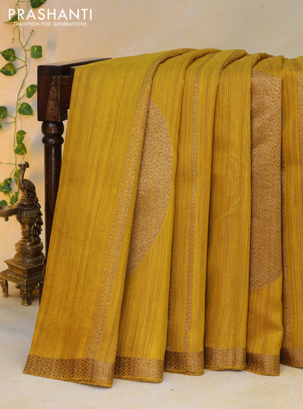 Banarasi raw silk saree mustard yellow with zari weaves & buttas and woven border