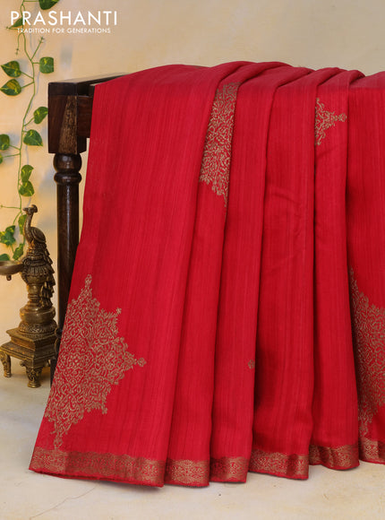 Banarasi raw silk saree red and green with thread & zari woven buttas and woven border