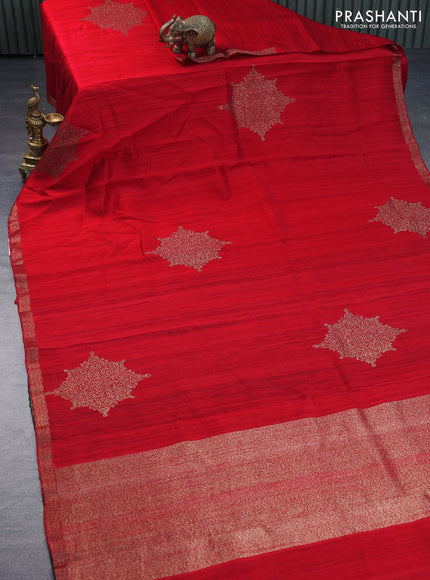 Banarasi raw silk saree red and green with thread & zari woven buttas and woven border