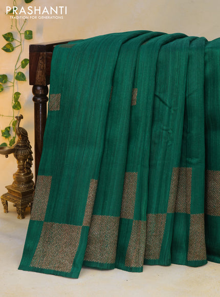 Banarasi raw silk saree green with thread & zari woven geometric buttas and long woven border