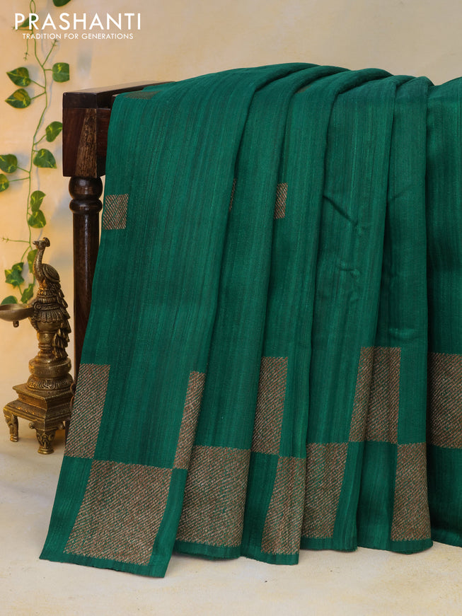 Banarasi raw silk saree green with thread & zari woven geometric buttas and long woven border