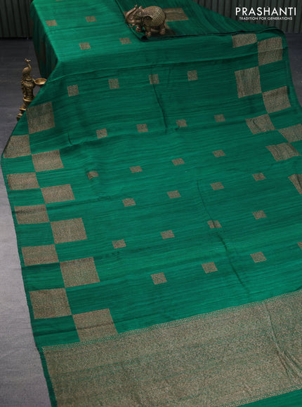 Banarasi raw silk saree green with thread & zari woven geometric buttas and long woven border