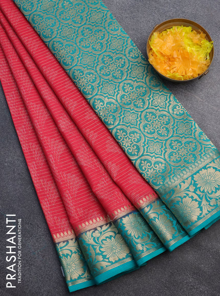 Semi crepe saree pink shade and teal blue with allover zari weaves and zari woven border