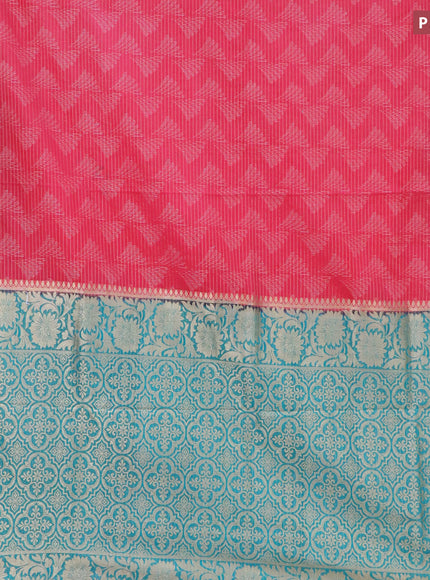 Semi crepe saree pink shade and teal blue with allover zari weaves and zari woven border