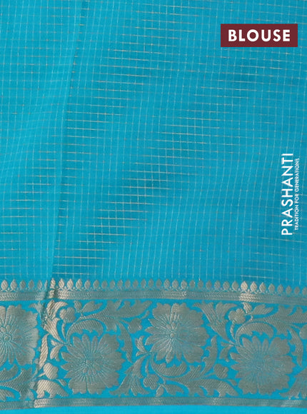 Semi crepe saree pink shade and teal blue with allover zari weaves and zari woven border