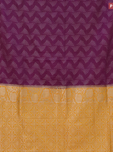 Semi crepe saree purple and mango yellow with allover zari weaves and zari woven border