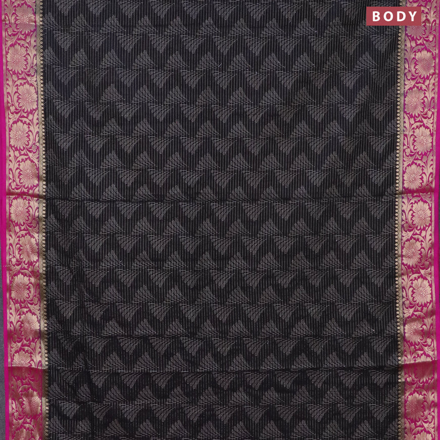 Semi crepe saree black and pink with allover zari weaves and zari woven border