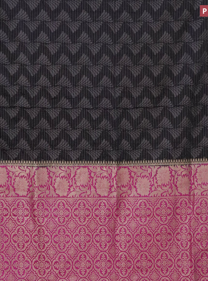 Semi crepe saree black and pink with allover zari weaves and zari woven border