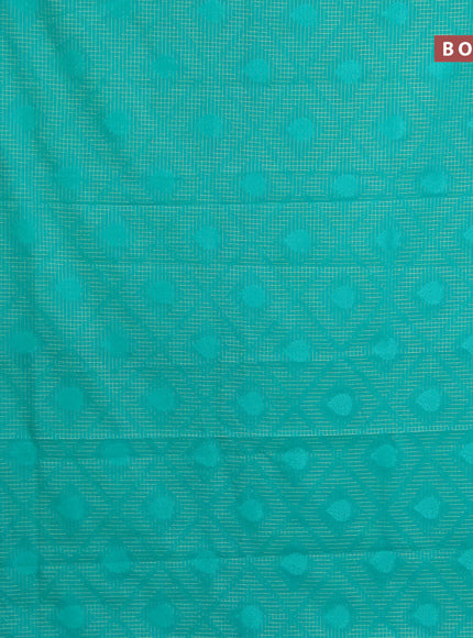 Semi crepe saree teal green and purple with allover zari checks & self emboss butta and zari woven border