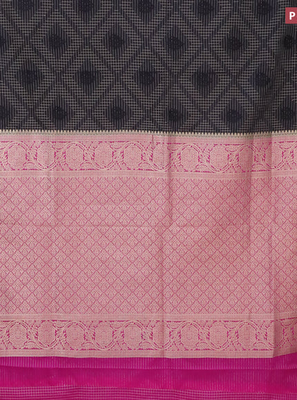 Semi crepe saree black and pink with allover zari checks & self emboss butta and zari woven border