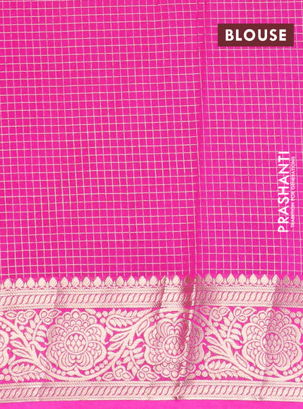 Semi crepe saree black and pink with allover zari checks & self emboss butta and zari woven border