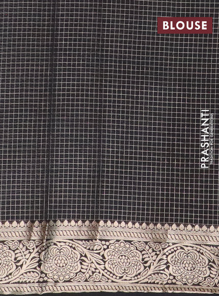 Semi crepe saree cream and black with allover zari checks & self emboss butta and zari woven border