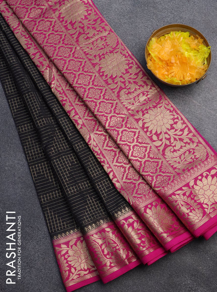 Semi crepe saree black and pink with allover zari weaves and zari woven border