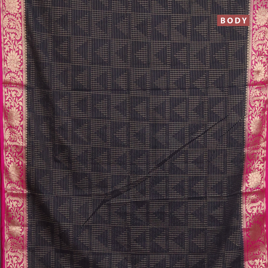 Semi crepe saree black and pink with allover zari weaves and zari woven border