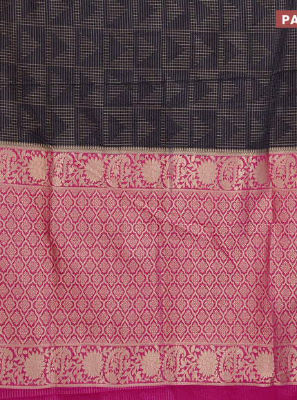 Semi crepe saree black and pink with allover zari weaves and zari woven border