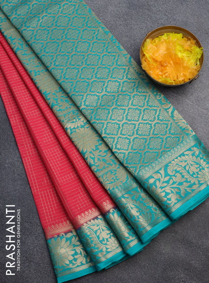 Semi crepe saree pink and teal blue with allover zari weaves and zari woven border