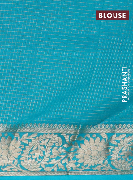 Semi crepe saree pink and teal blue with allover zari weaves and zari woven border