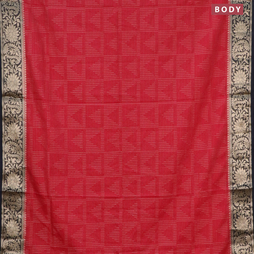 Semi crepe saree kumkum red and black with allover zari weaves and zari woven border