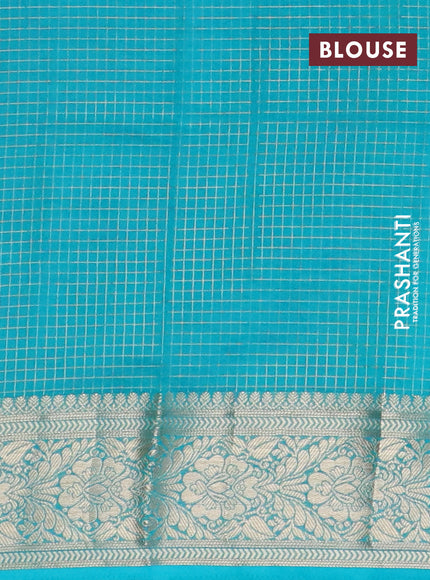 Semi crepe saree peach pink and teal blue with allover geometric zari weaves & self emboss and zari woven border