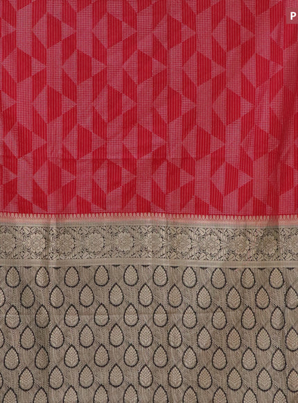 Semi crepe saree red and black with allover geometric zari weaves & self emboss and zari woven border