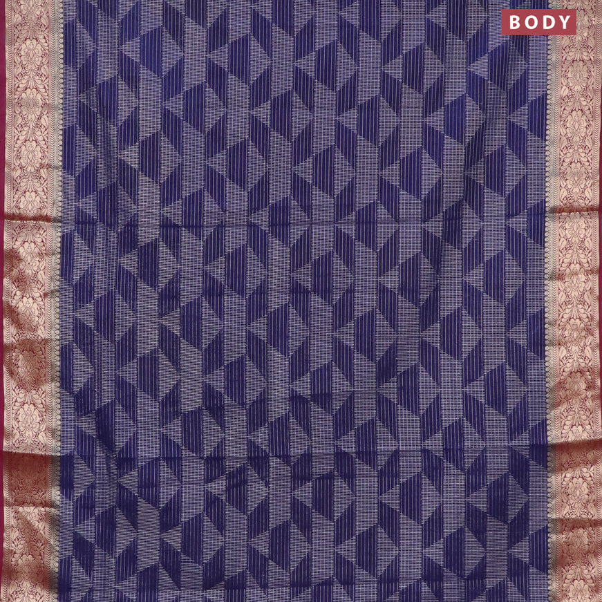 Semi crepe saree dark blue and maroon with allover geometric zari weaves & self emboss and zari woven border