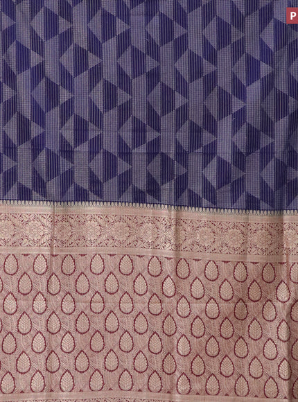 Semi crepe saree dark blue and maroon with allover geometric zari weaves & self emboss and zari woven border