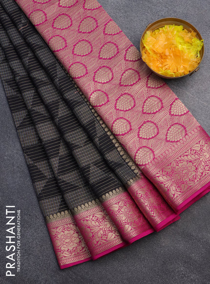 Semi crepe saree black and pink with allover geometric zari weaves & self emboss and zari woven border