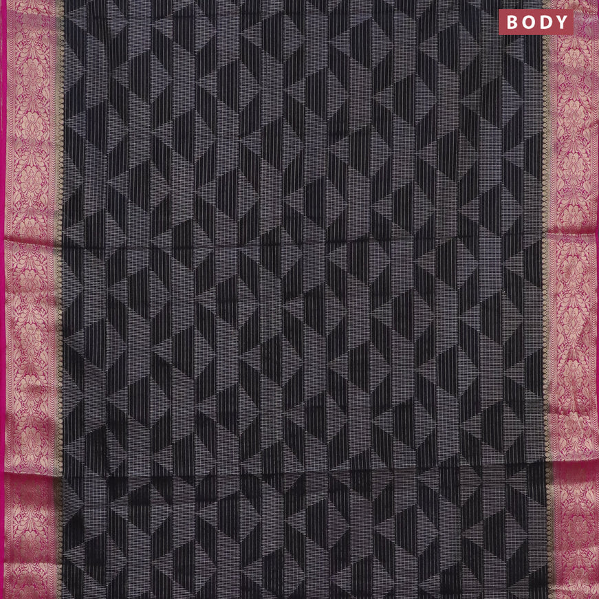 Semi crepe saree black and pink with allover geometric zari weaves & self emboss and zari woven border