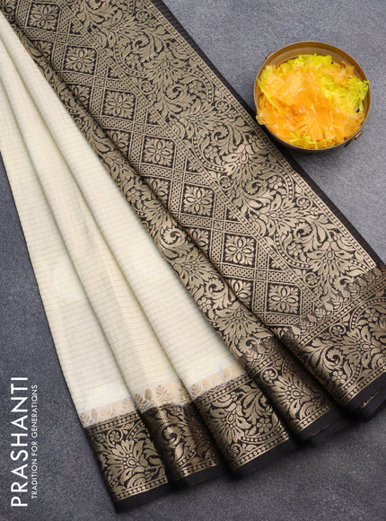 Semi crepe saree cream and black with allover geometric zari weaves & self emboss and zari woven border