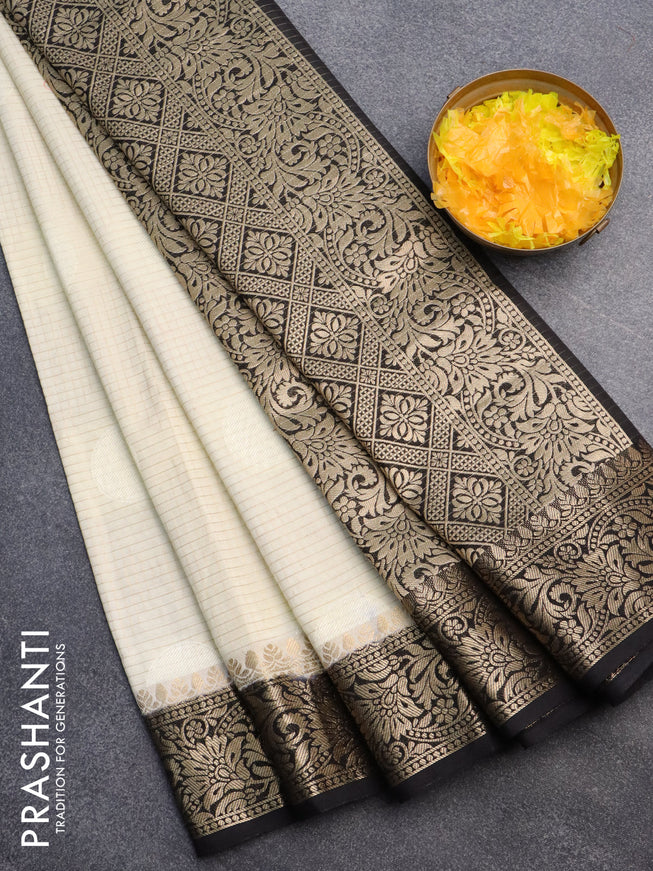 Semi crepe saree cream and black with allover geometric zari weaves & self emboss and zari woven border