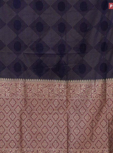 Semi crepe saree navy blue and deep maroon with allover geometric zari weaves & self emboss and zari woven border