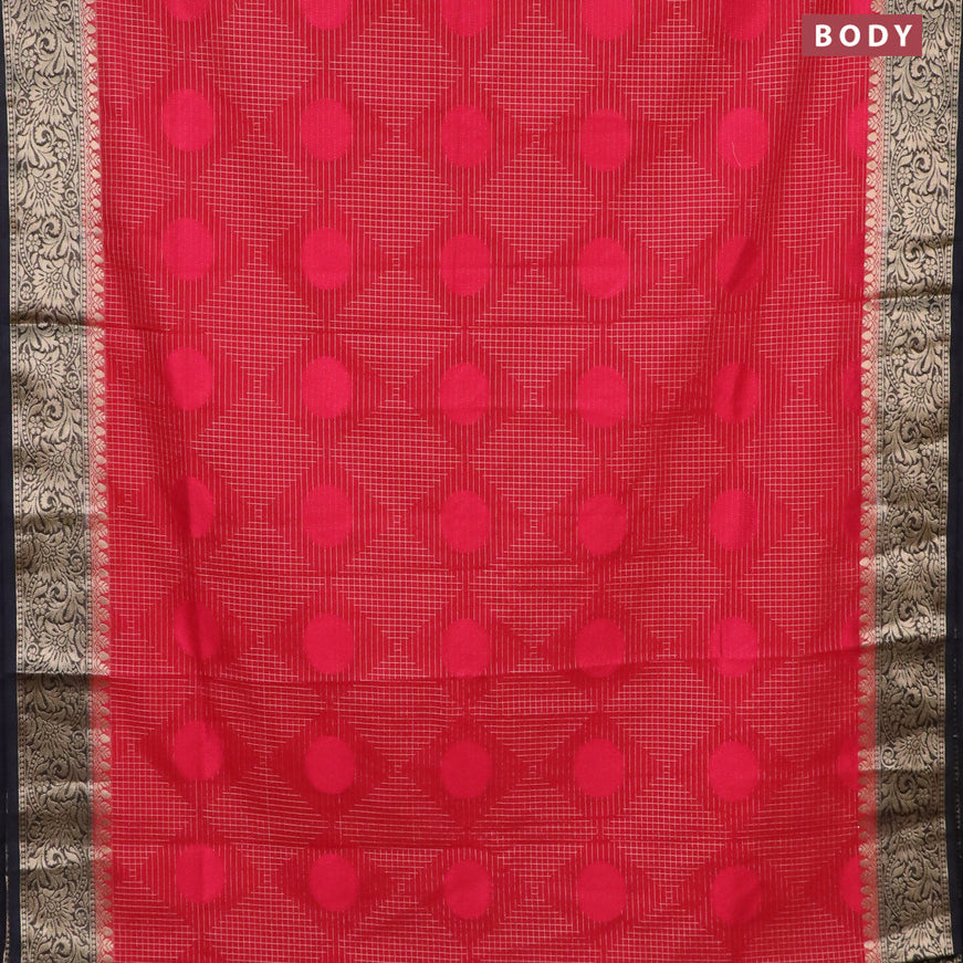 Semi crepe saree kumkum red and black with allover geometric zari weaves & self emboss and zari woven border