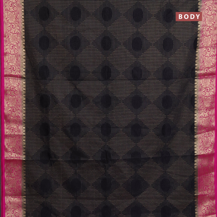 Semi crepe saree black and pink with allover geometric zari weaves & self emboss and zari woven border