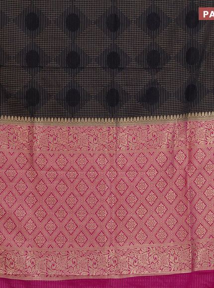 Semi crepe saree black and pink with allover geometric zari weaves & self emboss and zari woven border