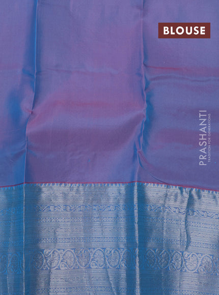 Roopam silk saree dual shade of teal green and dual shade of pastel pink with silver zari woven buttas and silver zari woven border