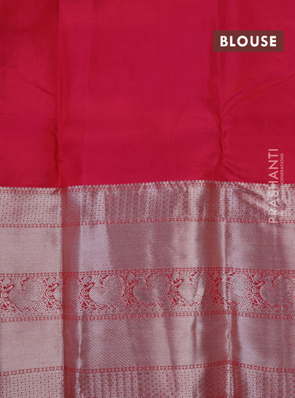 Roopam silk saree dual shade of green and pink with silver zari woven buttas and long silver zari woven border