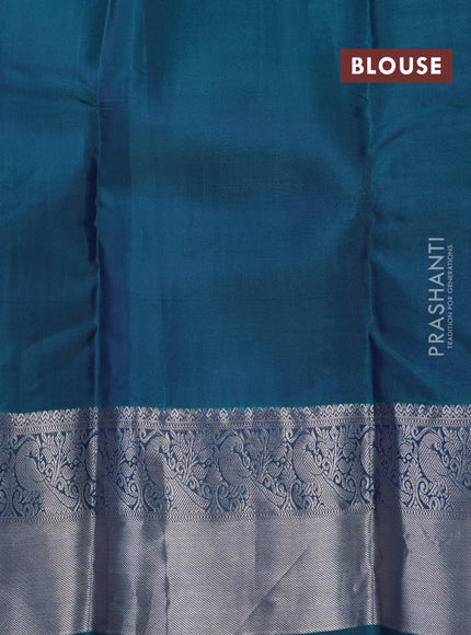 Roopam silk saree navy blue and dual shade of teal green with allover silver zari stripes pattern & buttas and silver zari woven border