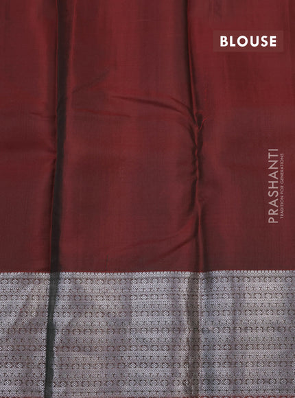 Roopam silk saree green and maroon with allover silver zari weaves and silver zari woven border