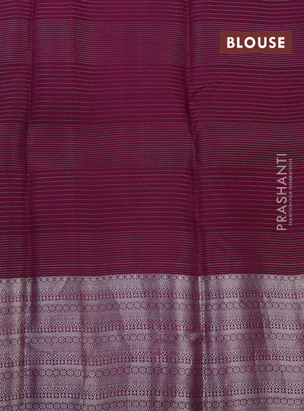 Roopam silk saree light green and purple with allover silver zari stripes pattern & buttas and silver zari woven border