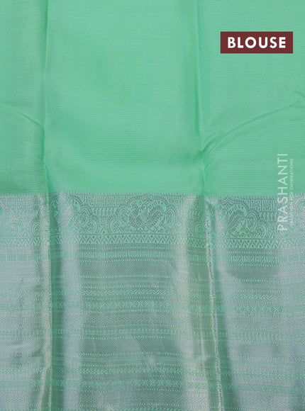 Roopam silk saree dual shade of blue and pastel green with allover silver zari weaves & buttas and long silver zari woven border