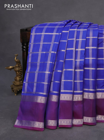 Roopam silk saree blue and pink with allover silver zari checks and rettapet silver zari woven border