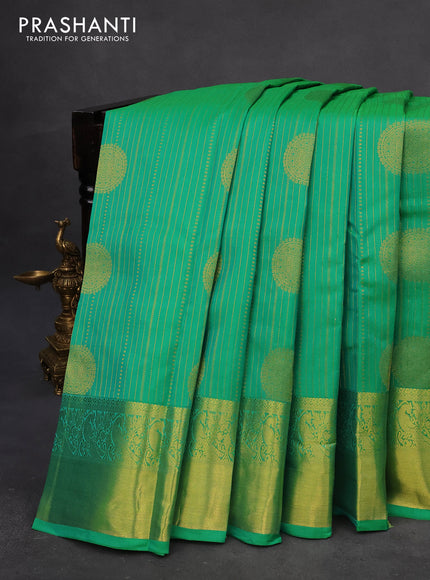 Roopam silk saree teal green and blue with allover zari weaves & buttas and zari woven border