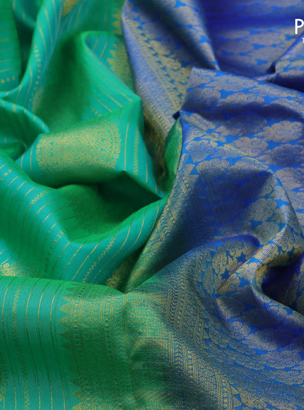 Roopam silk saree teal green and blue with allover zari weaves & buttas and zari woven border