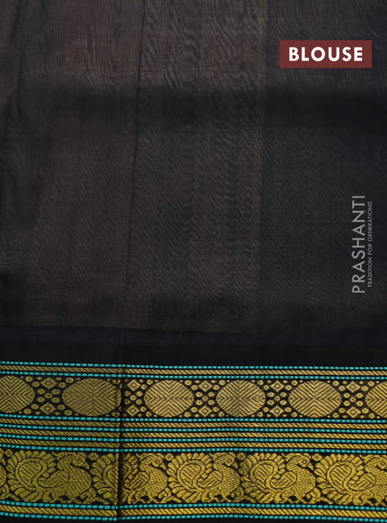 Kuppadam silk cotton saree sandal and black with plain body and rudhraksha & annam zari woven border