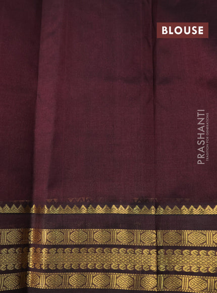 Kuppadam silk cotton saree light pink and deep coffee brown with plain body and zari woven border